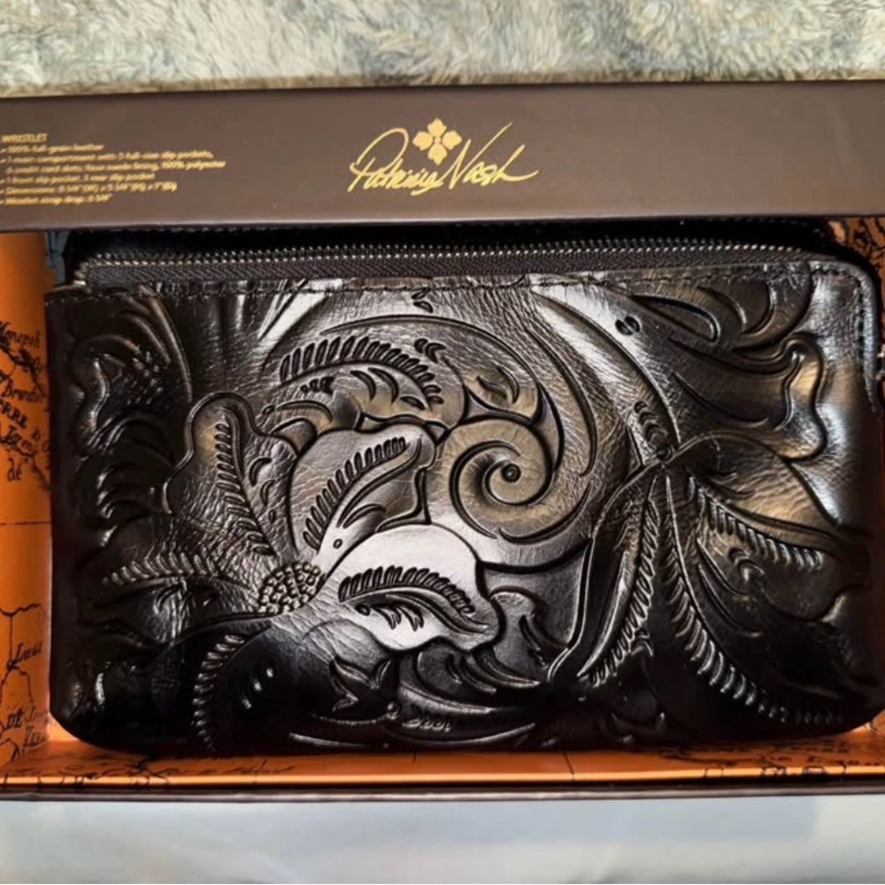 Patricia Nash Black Embossed Leather Wallet/Wristlet
